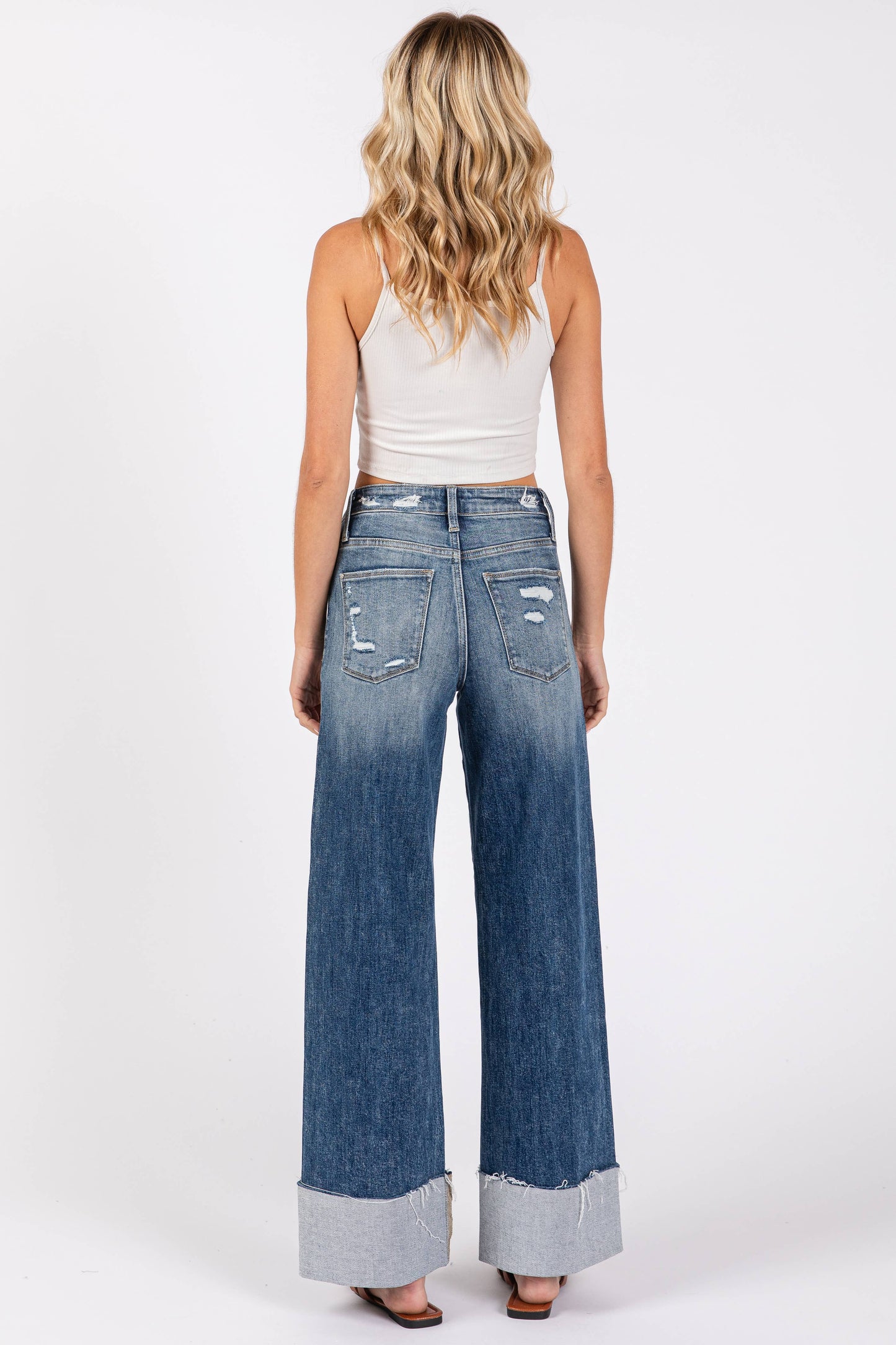 HIGH RISE STRETCH WIDE LEG W/ CUFFED HEM JEANS