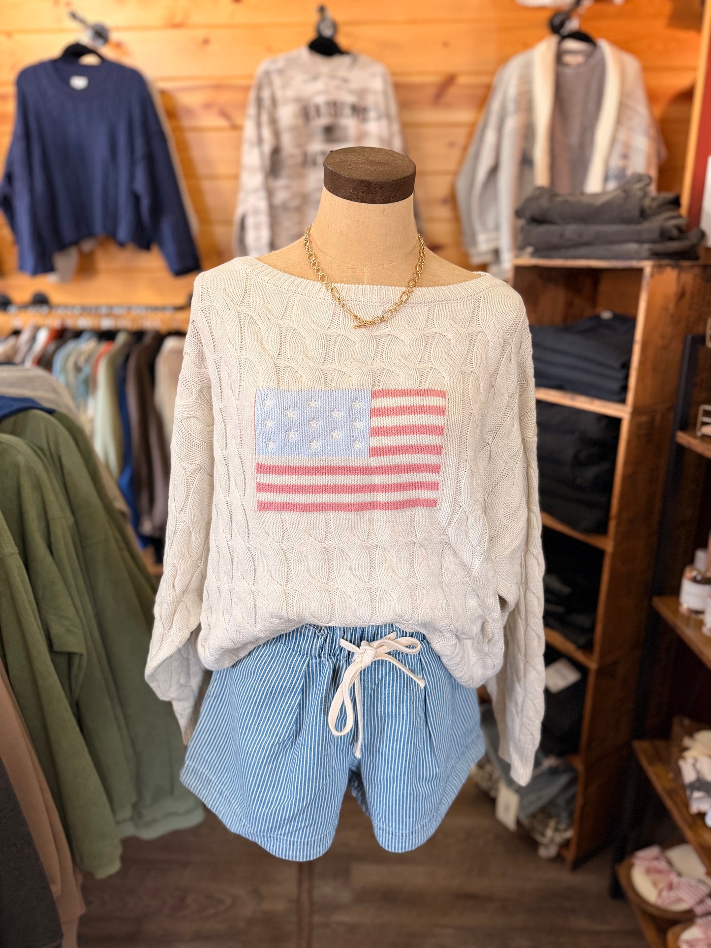Drawstring Striped Denim Shorts