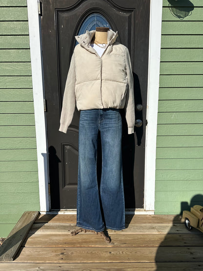 Padded Jacket With Sweater Knit Sleeves (2 Colors)