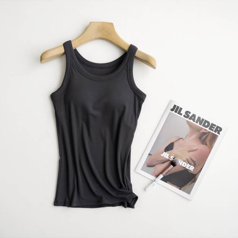 Essential Basic Rib Soft tank top w built in bra (3 Colors)