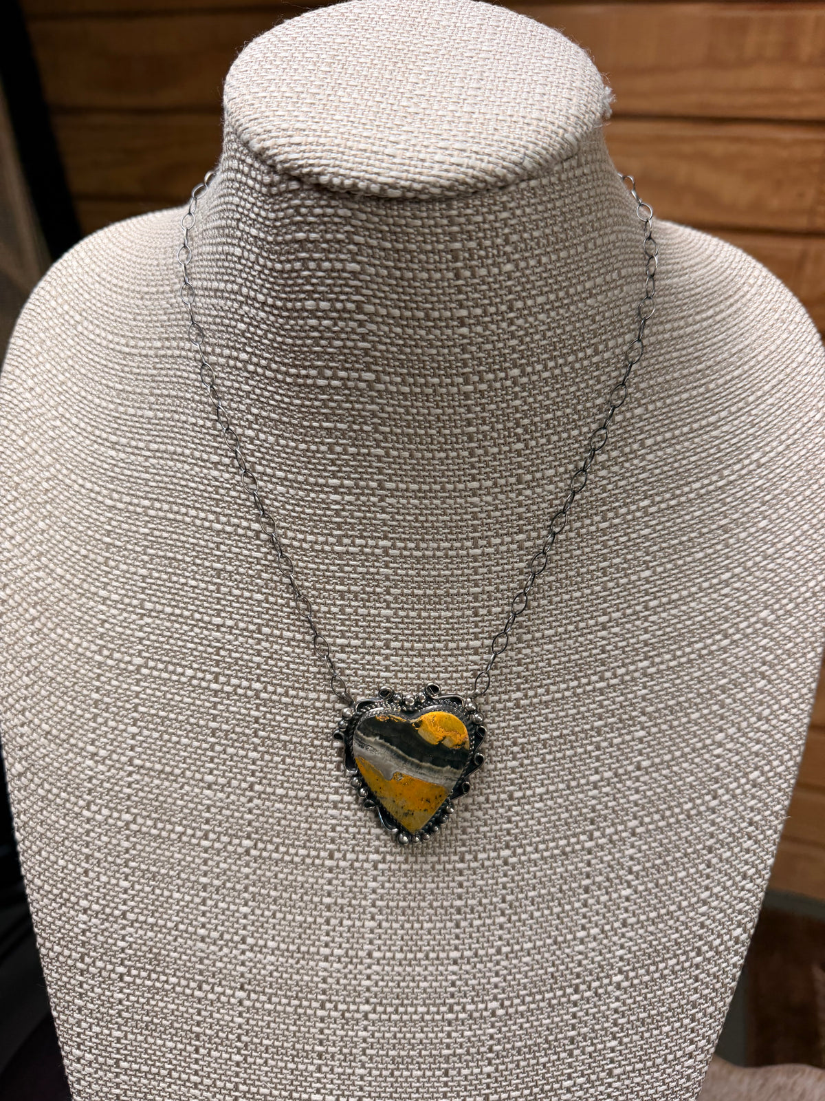 Bumble Bee Jasp. Heart Necklace
