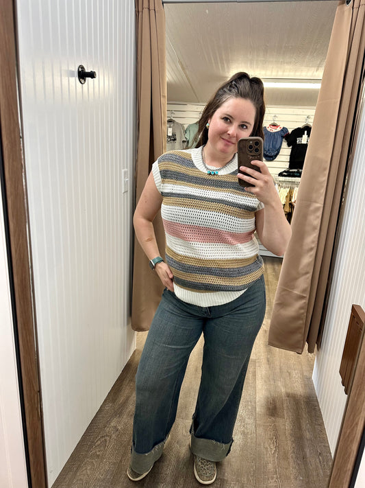 Pink Stripe Knit Short Sleeve