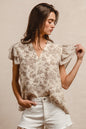 Printed Woven Mix And Match Ruffled Sleeves V Neck