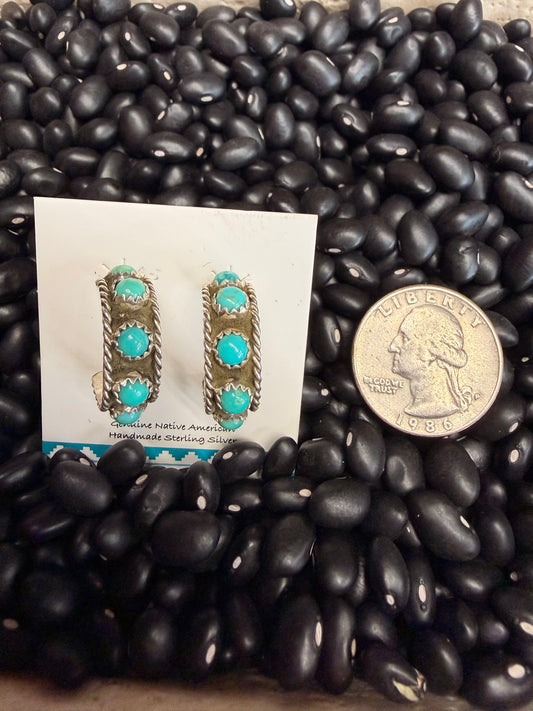 Stamped Turq. Half Hoop Earrings