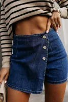 Asymmetric Wrapped Buttoned High Waist Denim Shorts