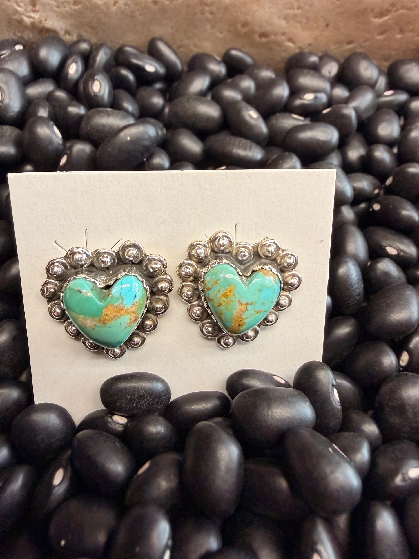 Kingman Turq. Heart Stud Earrings