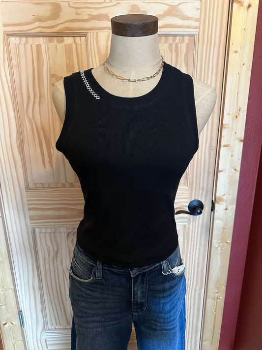 Zigzag Cropped Stitch Detail Ribbed Layering Tank Top