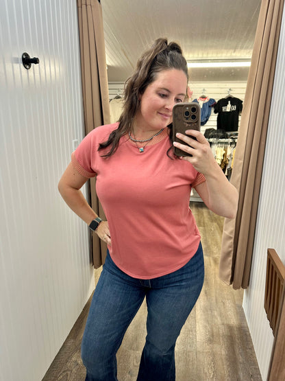 Solid Top with Ribbed Neck Top (3 Colors)