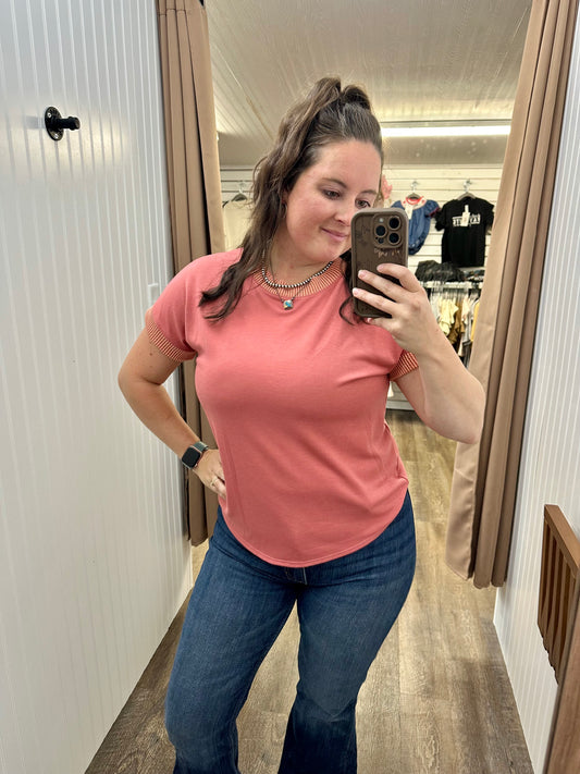 Solid Top with Ribbed Neck Top (3 Colors)