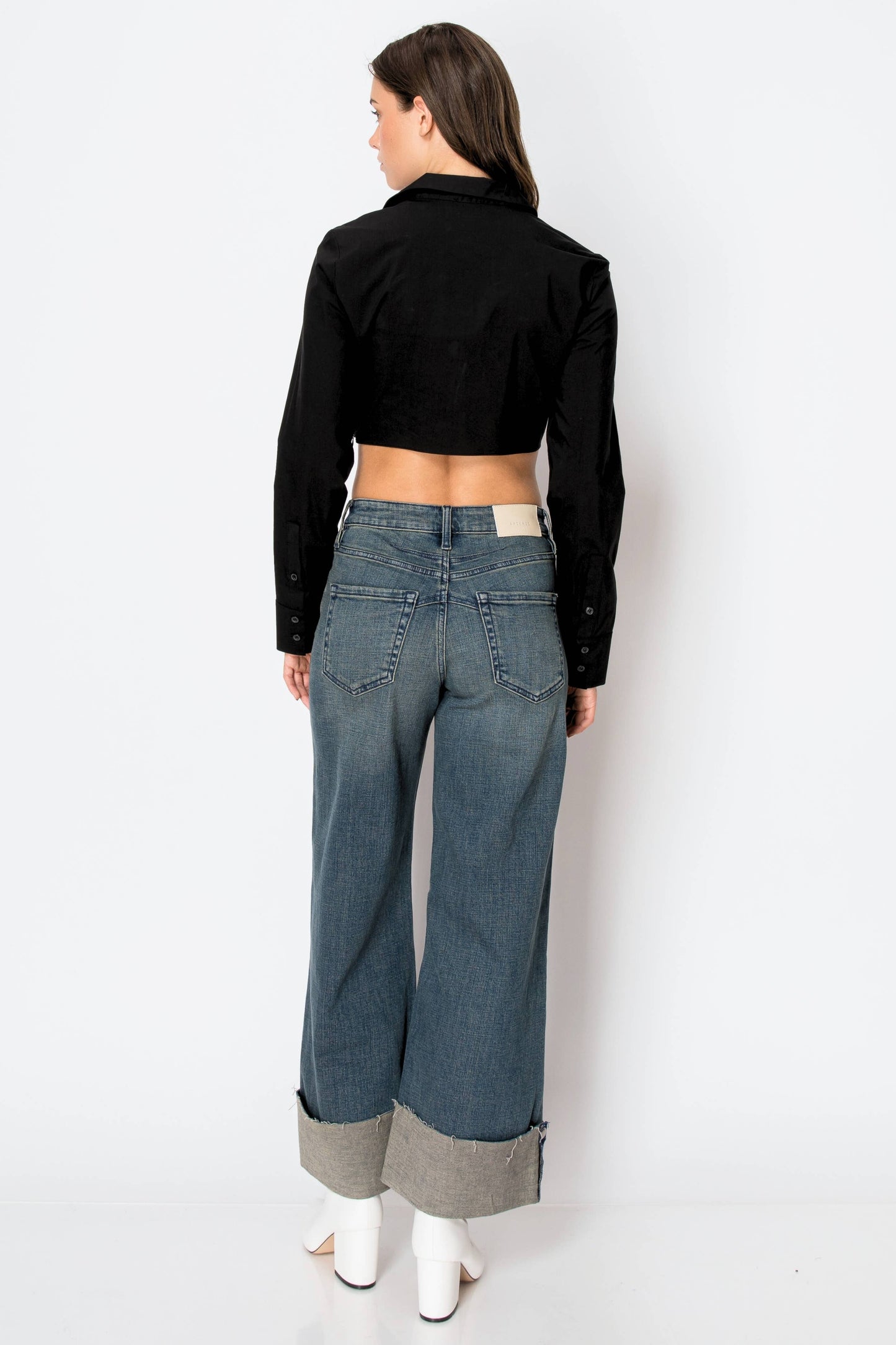 TUMMY CONTROL HIGH RISE CUFFED  WIDE LEG JEANS