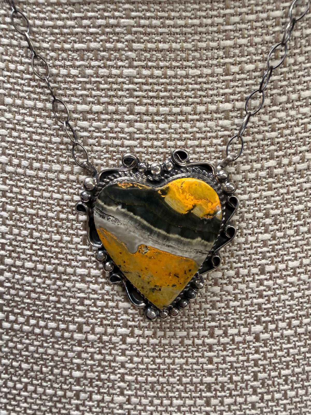 Bumble Bee Jasp. Heart Necklace