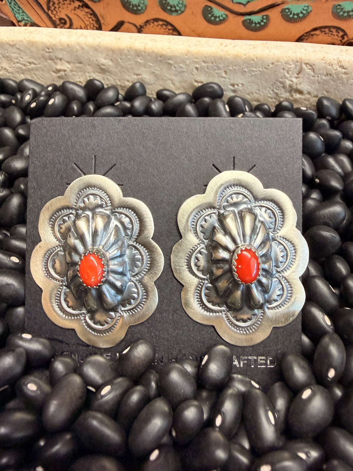 Conch with Red Coral Stud Earrings