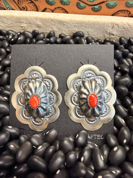 Conch with Red Coral Stud Earrings