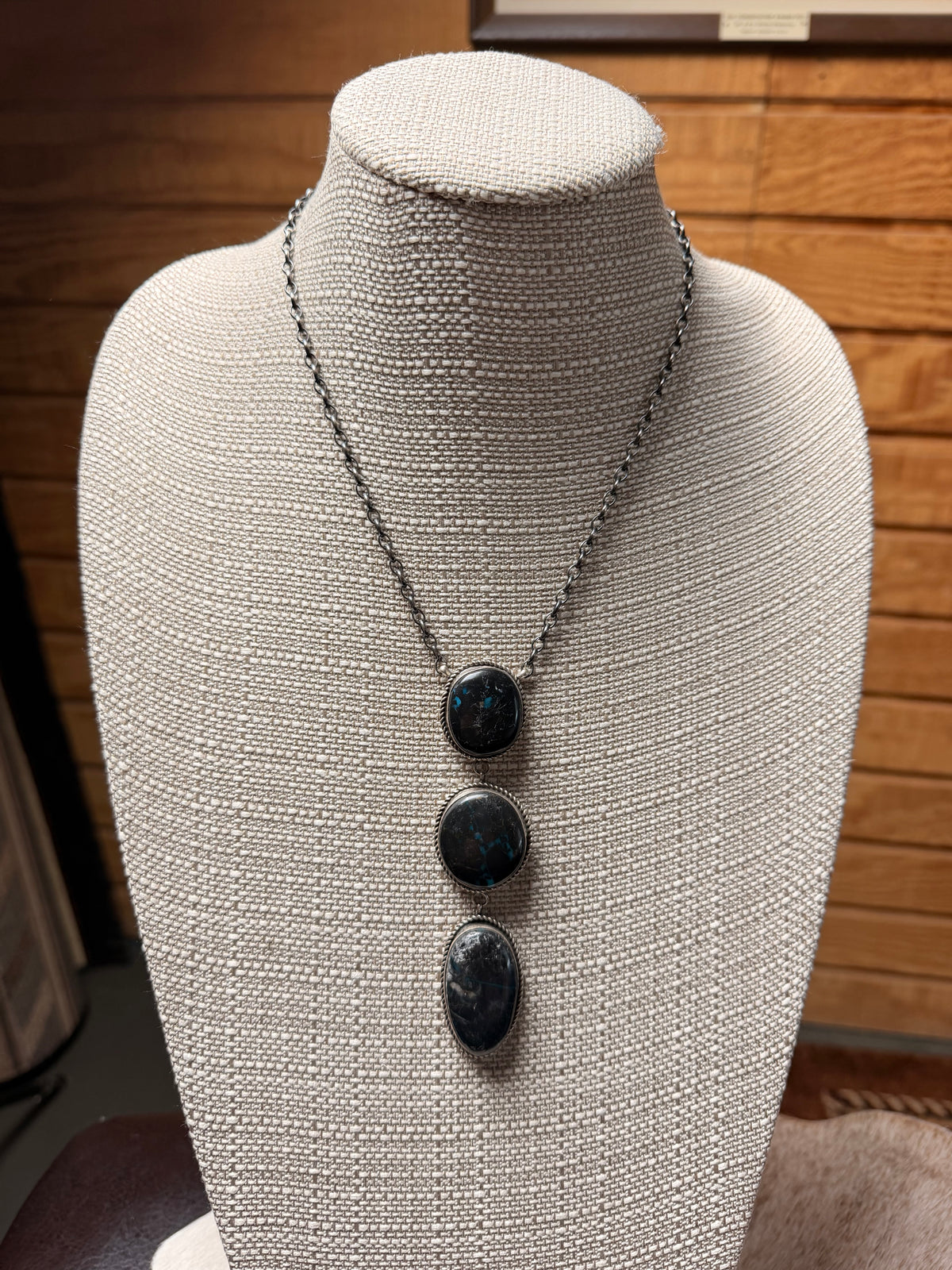 Three-Stone Double Drop Bluemoon Turq. Necklace