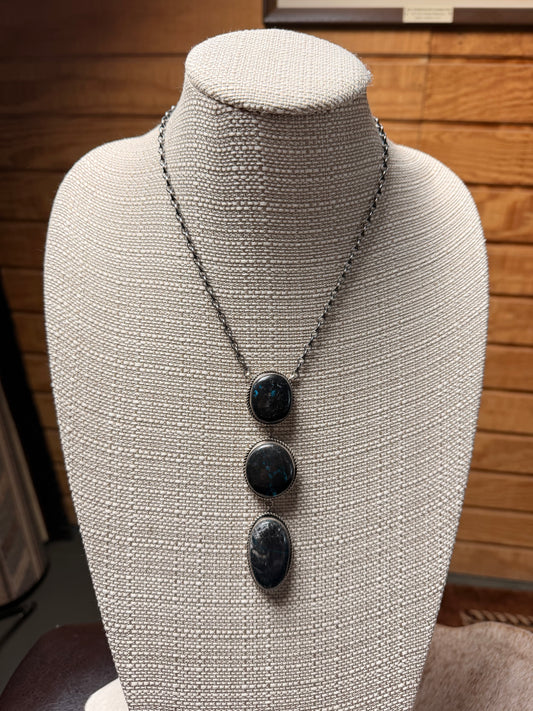 Three-Stone Double Drop Bluemoon Turq. Necklace