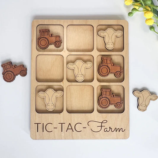 Farm Tic-Tac-Toe Board (Cow + Tractor)