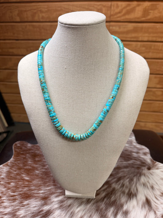 Graduated Turquoise Heishi Disc Necklace