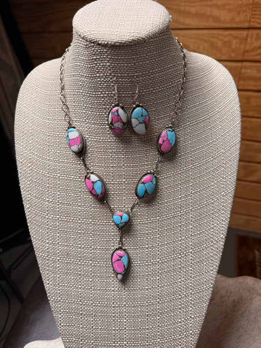 Cotton Candy Single Drop Statement Necklace & Earring Set