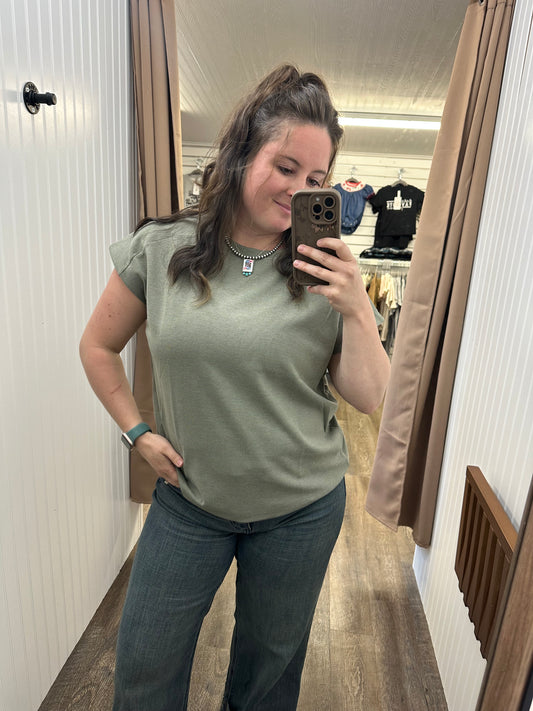Rib Knit Round Neck T Shirt (Regular & Plus)