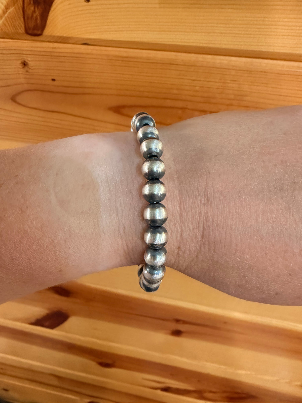 8mm Sterling Silver Pear Stretch Bracelet