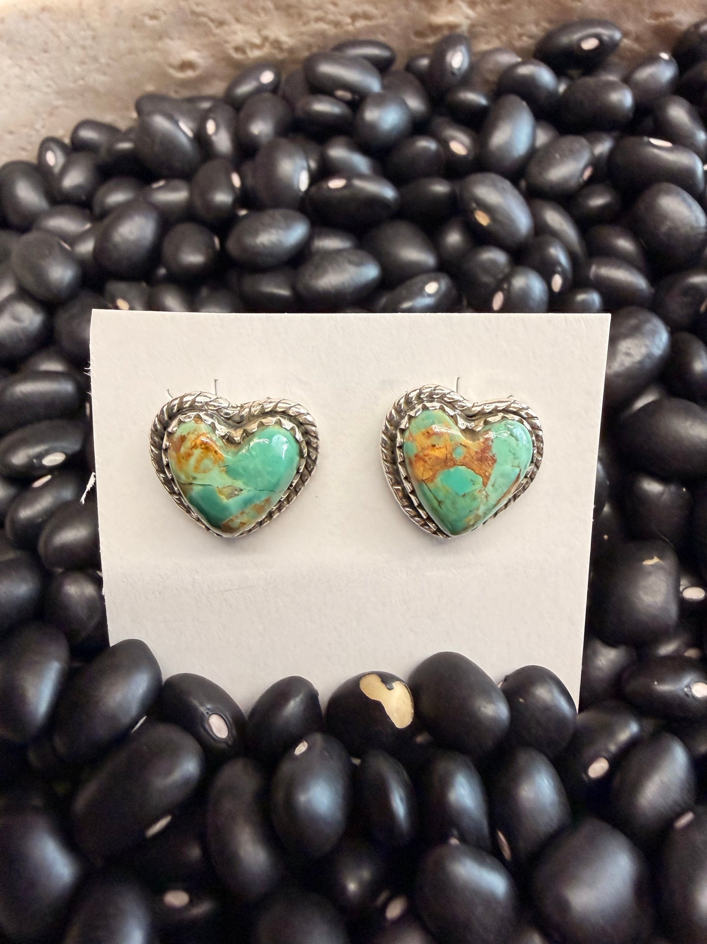 Kingman Turq. Heart Stud Earrings