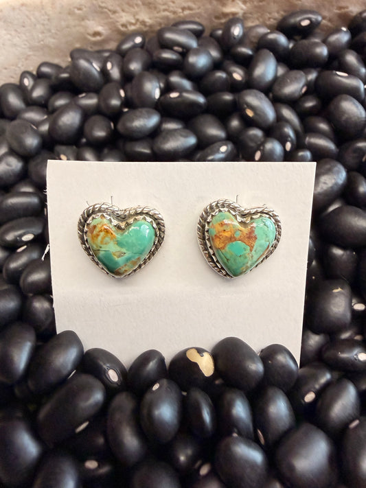 Kingman Turq. Heart Stud Earrings