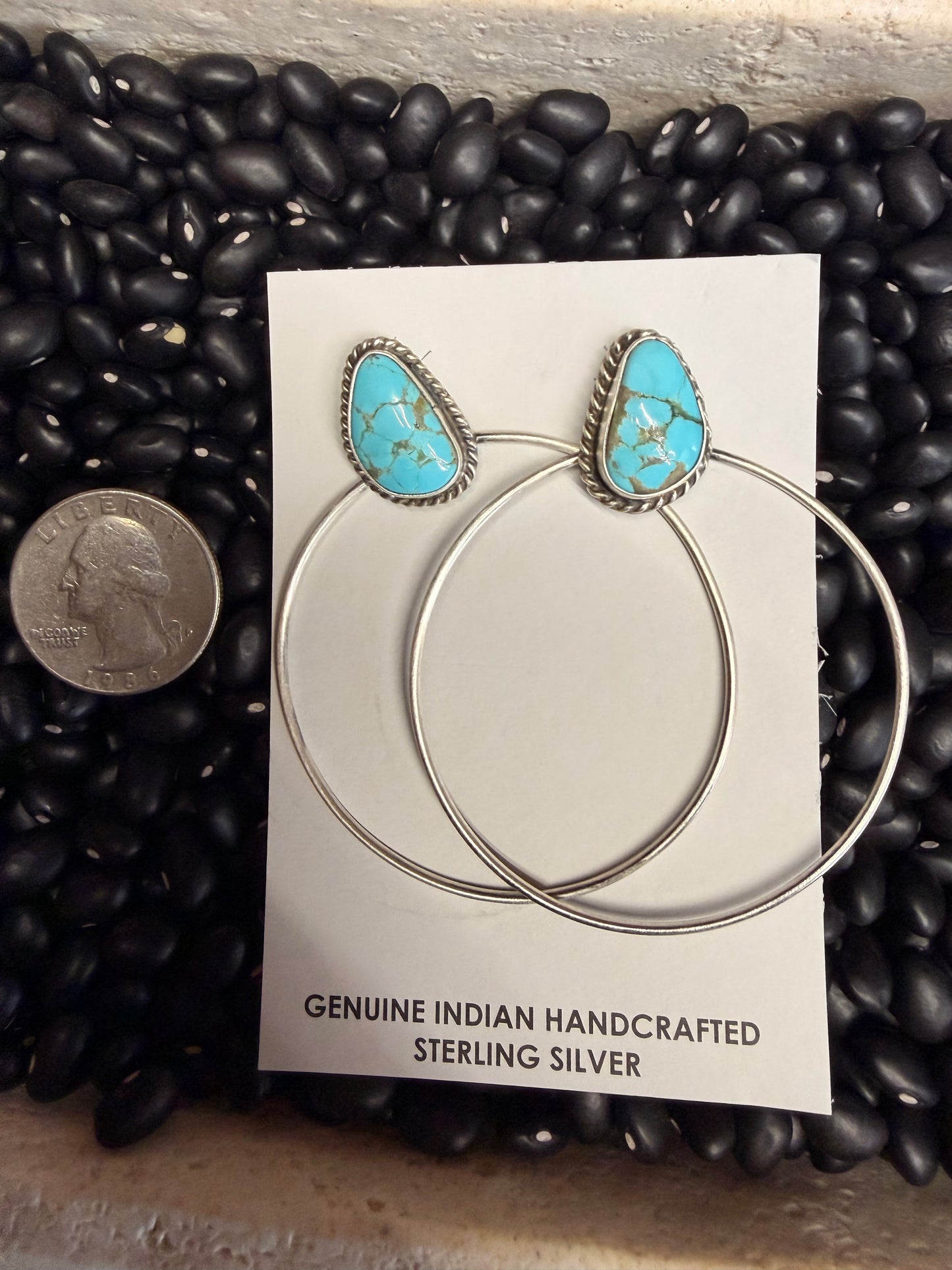 Genuine Turquoise Slab Stud with Hoop Earrings