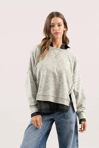 WASHED EXTENDED SHOULDER KNIT TOP (Regular and Plus)