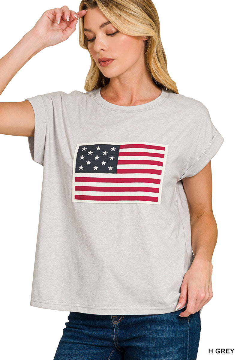 AMERICAN FLAG PATCH TEE (2 Colors)