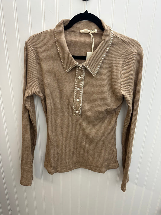 Contrast Stitch Collar Button Down Rib Top