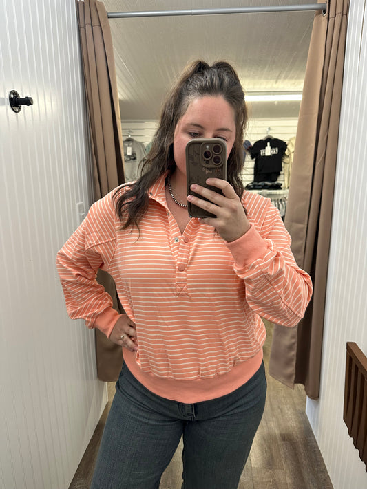 Henley Style Striped Sweatshirt
