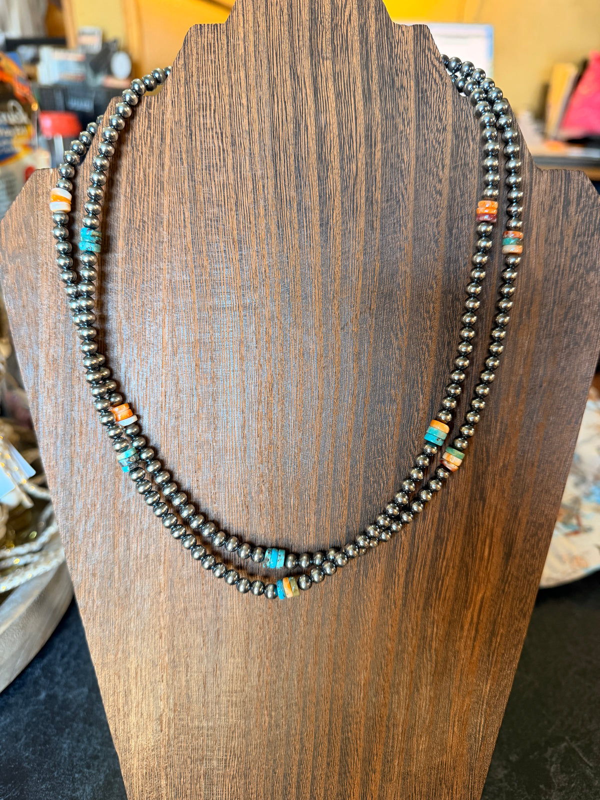 Mixed Turquoise & Spiny Oyster Heishi Necklace- 21"