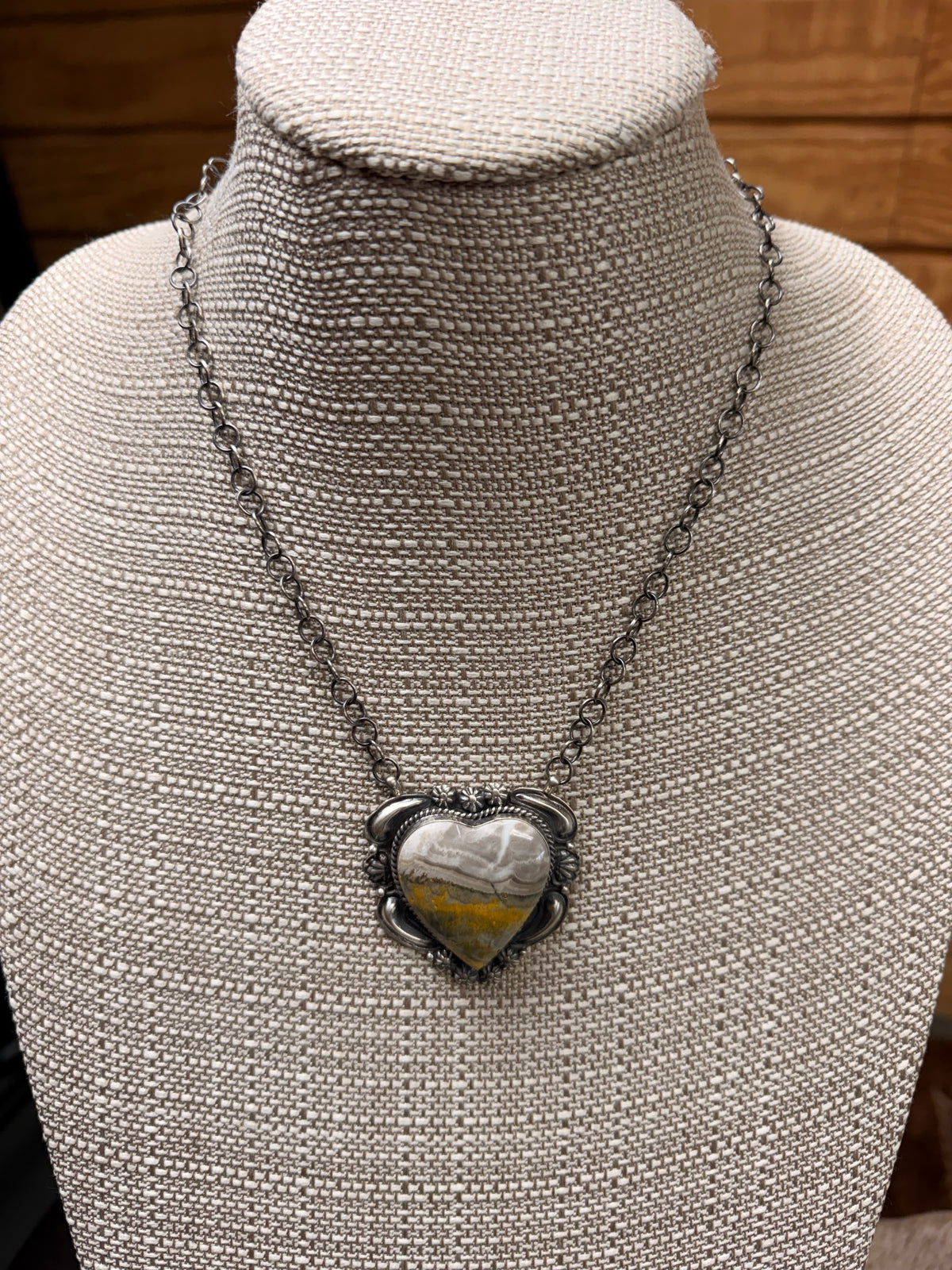 Jeff James Bumble Bee Jasp. Heart Necklace