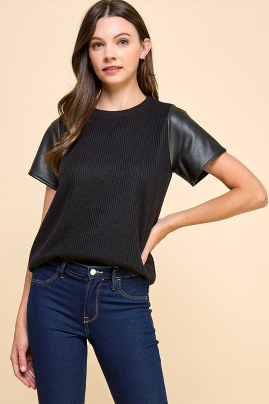 Faux Leather Sleeve Top