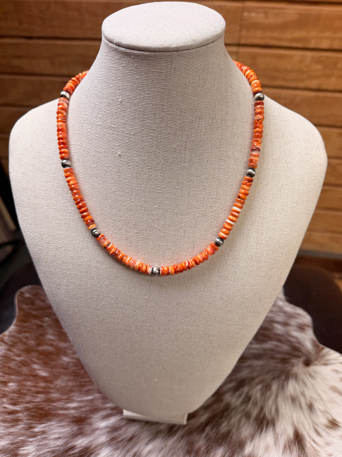 Orange Spiny Oyster Heishi Necklace