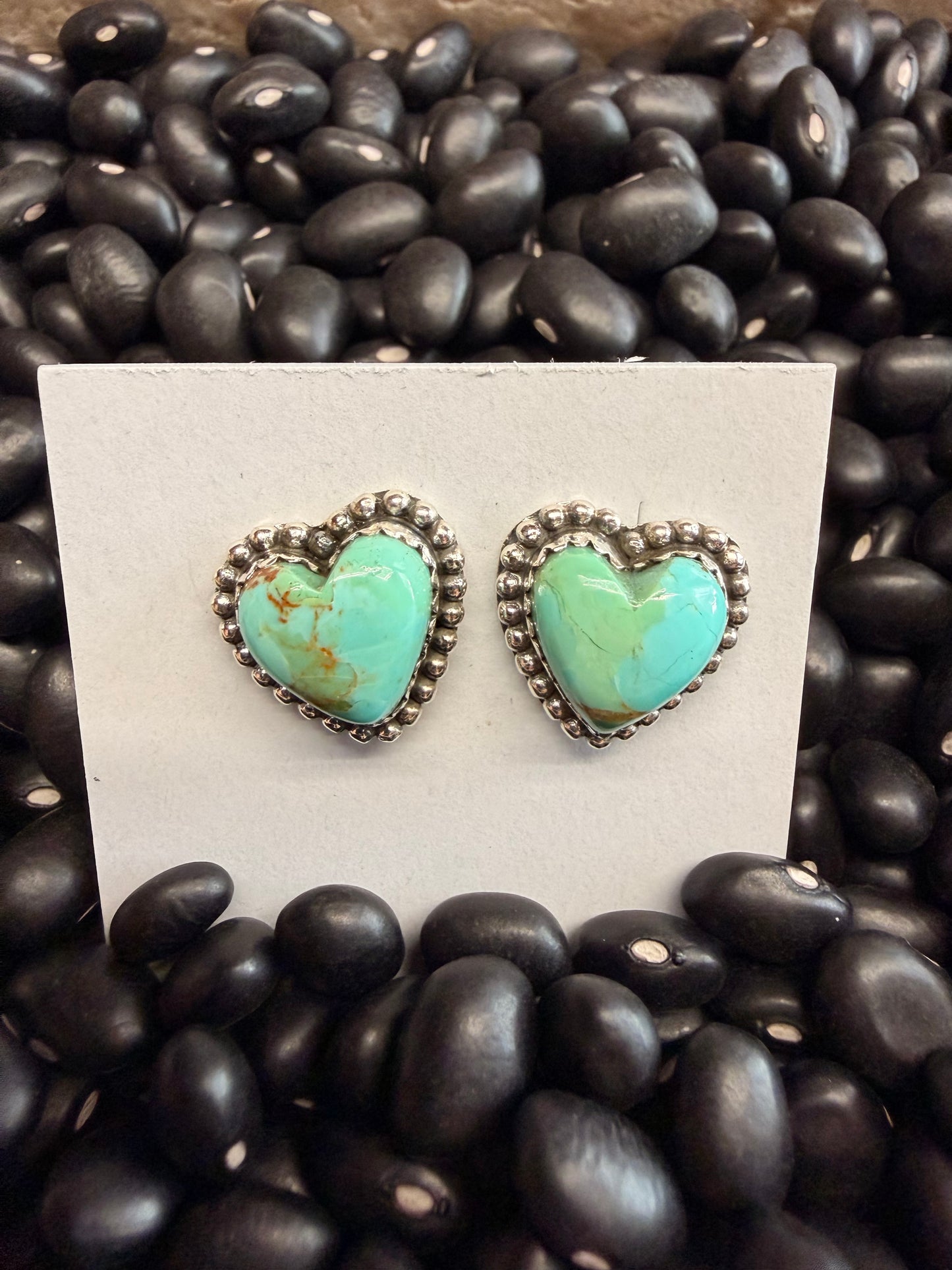 Kingman Turq. Heart Stud Earrings
