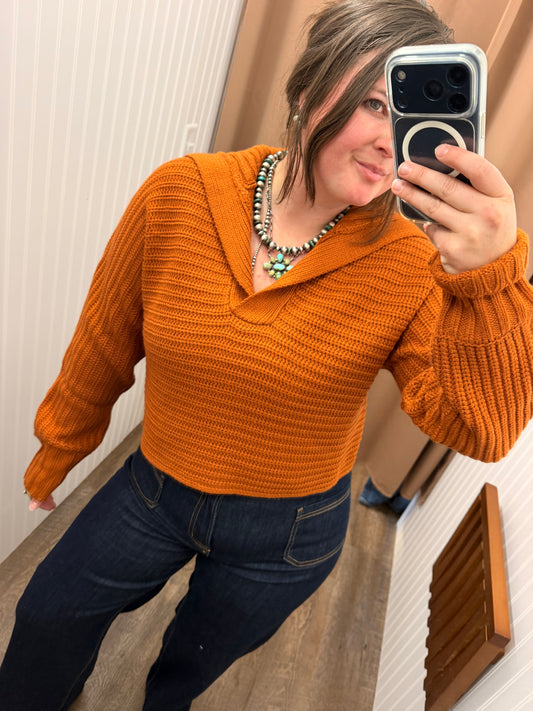 Drama Collar V Neck Sweater