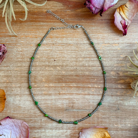 Green Turquoise Glass Seed Bead Necklace – 14 Inch