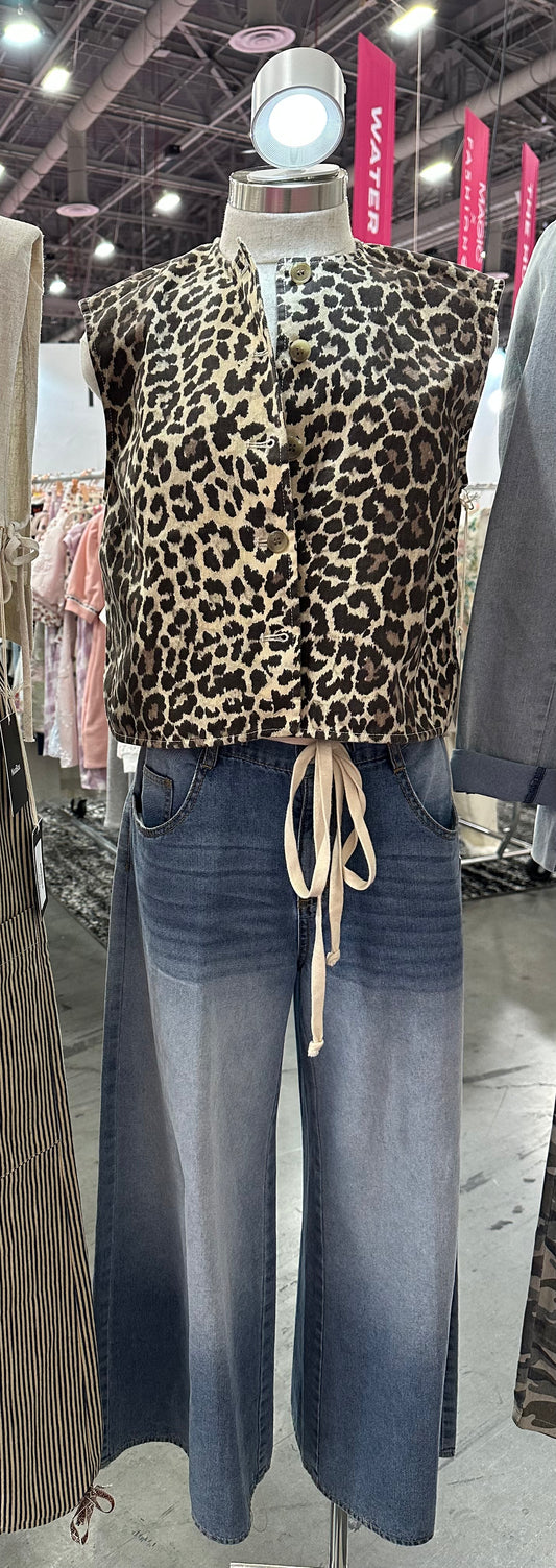 Leopard printed button down vest