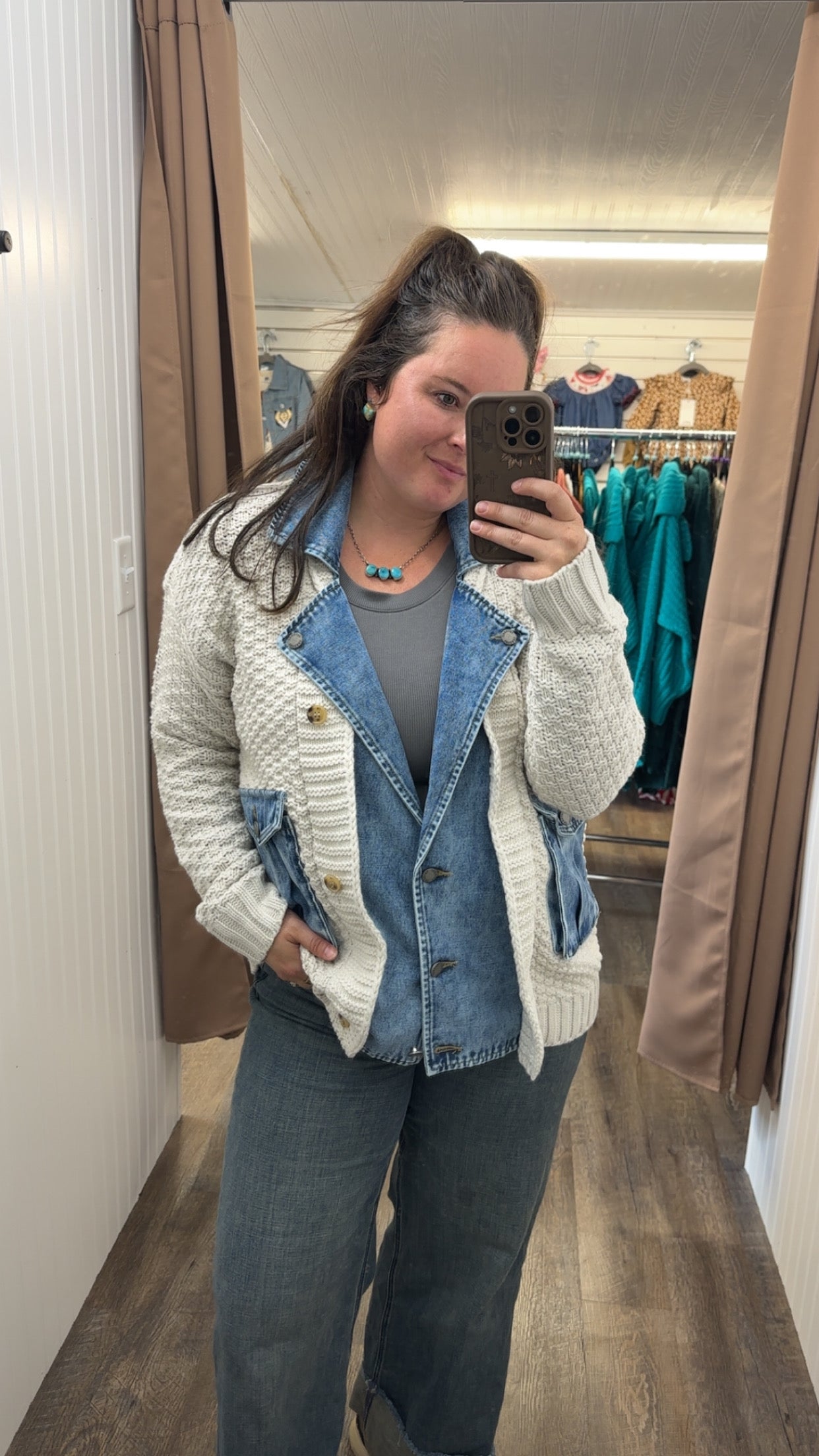 Knit Body Denim Layerd Jacket