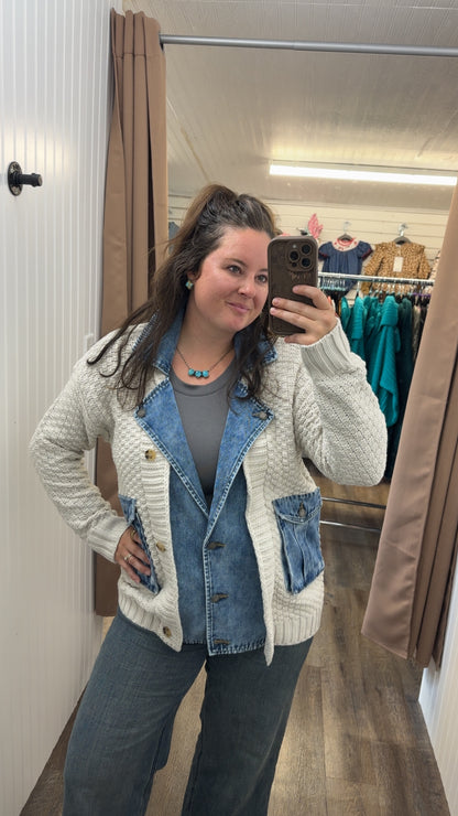 Knit Body Denim Layerd Jacket