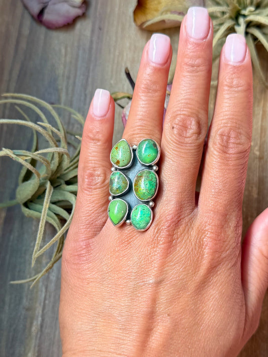 Green Turquoise Sterling Silver Cluster Ring – Size 6