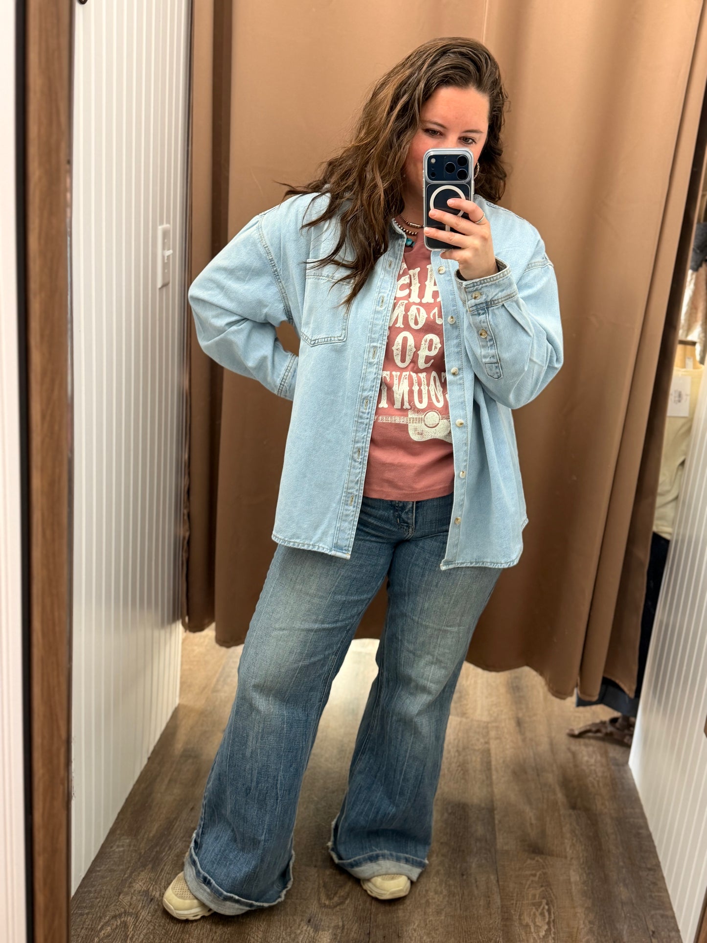 Light Wash Denim Button-Up Shirt