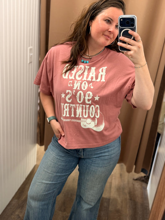 RAISED ON 90'S COUNTRY GRAPHIC LONG CROP TOP