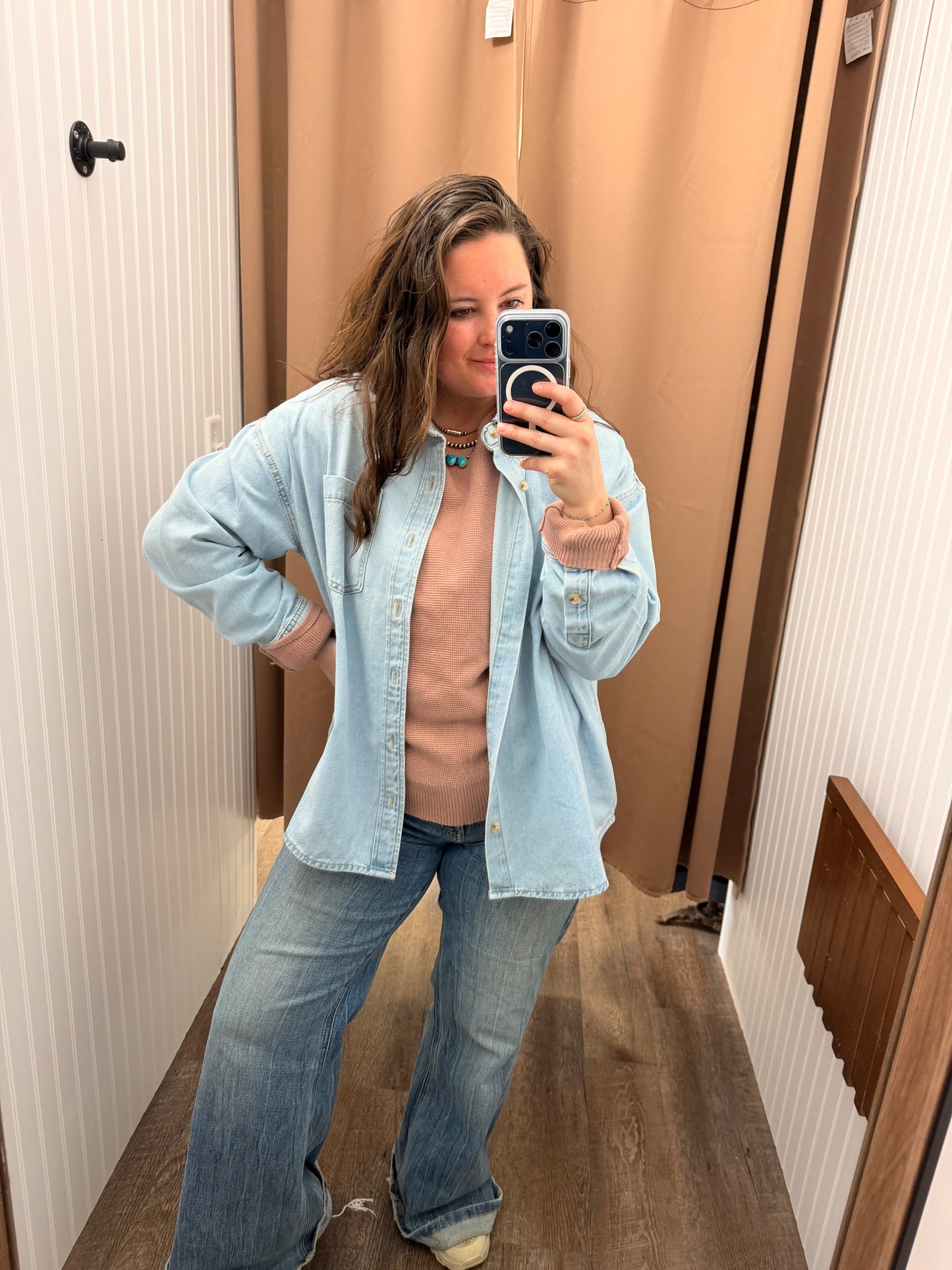 Light Wash Denim Button-Up Shirt
