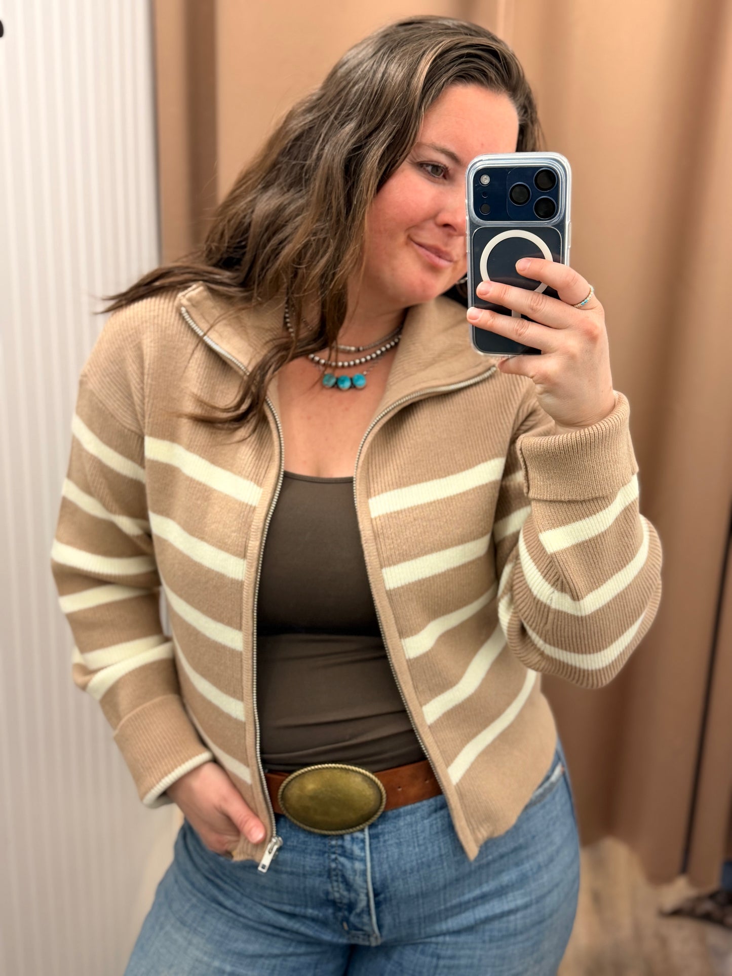 The Sand Dune Stripe Zip Sweater 🤎✨