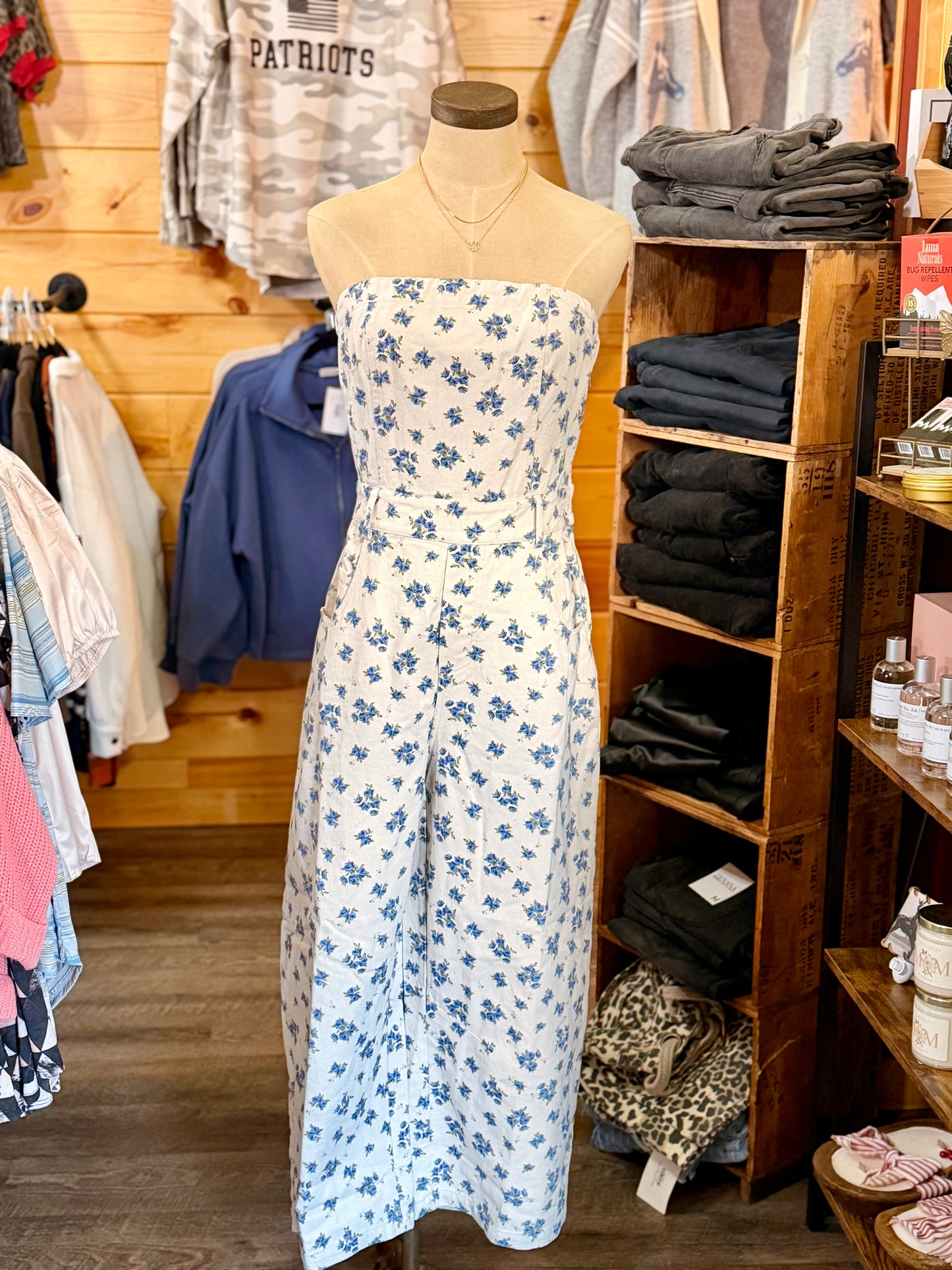 Blue Blossom Strapless Jumpsuit