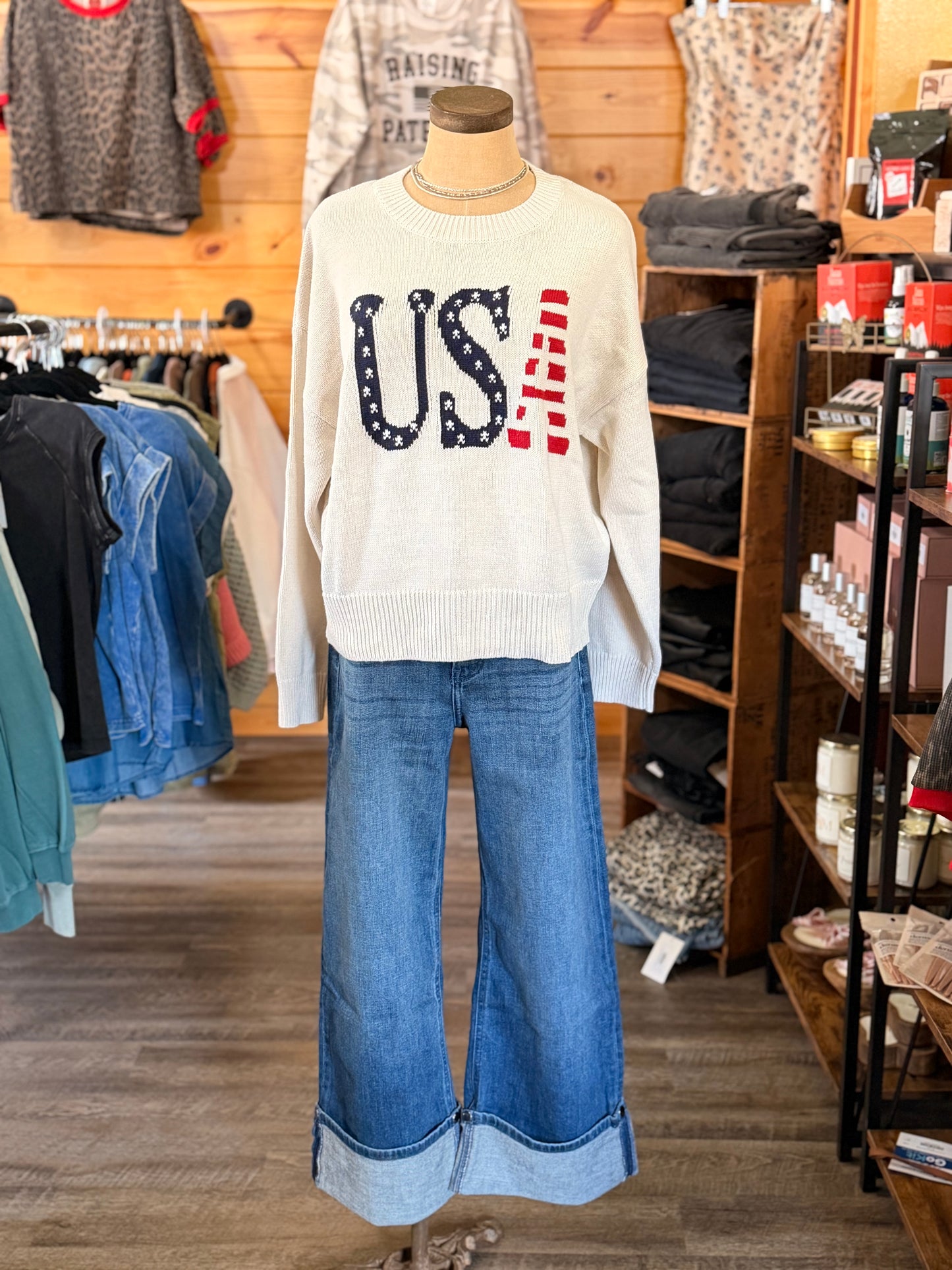 LONG SLEEVE CREW NECK "USA" SWEATER