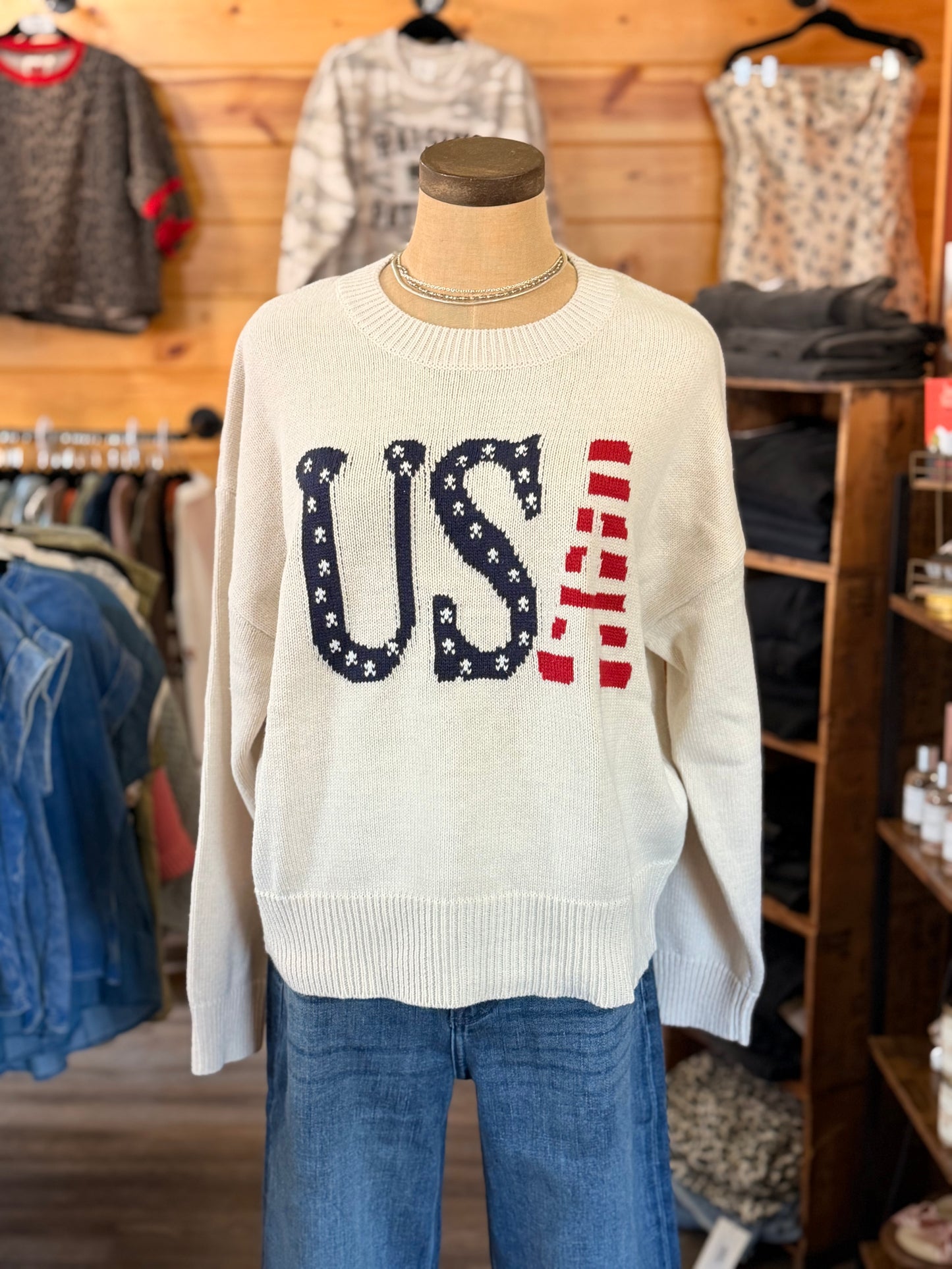 LONG SLEEVE CREW NECK "USA" SWEATER