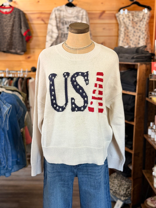 LONG SLEEVE CREW NECK "USA" SWEATER